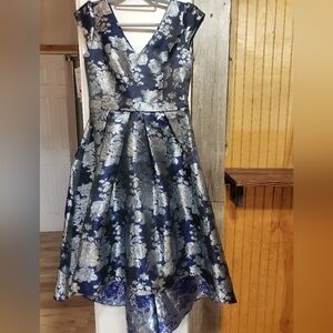 Davids Bridal Floral Metallic Navy/Silver High-low Pleated A-line Skirt Size 10